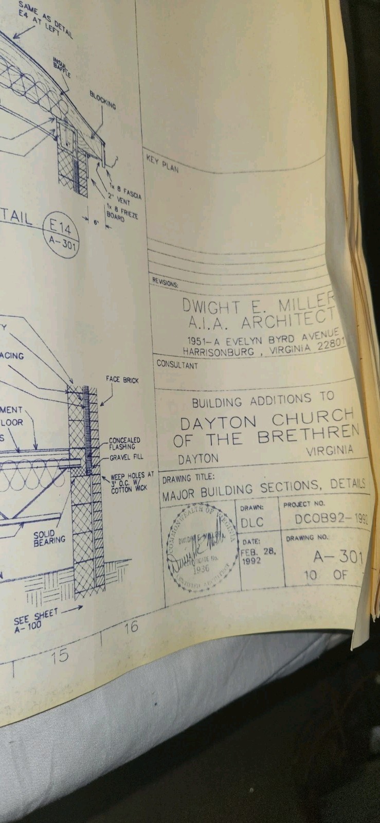 VTG 1992 Dayton VA Church Brethren Building Blueprints Architect Design Drawings