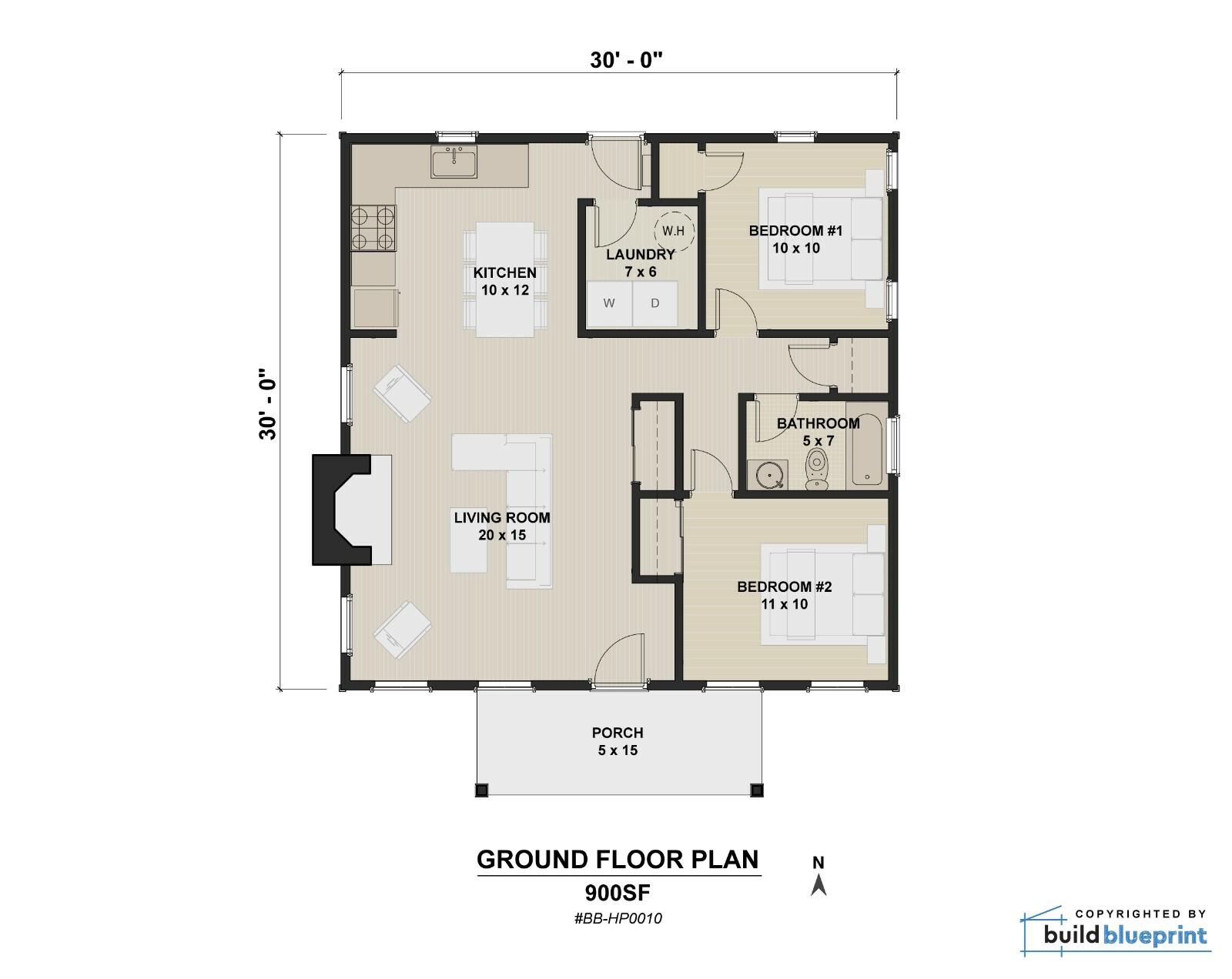 30’x30′ Modern Small Cottage Architectural House Plans 900SF – PDF Download