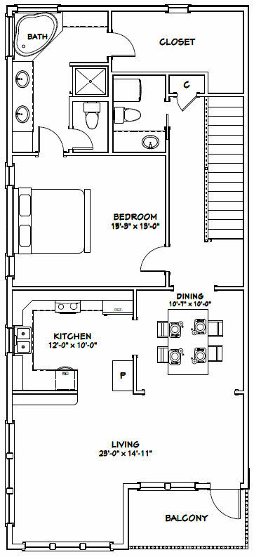 44×48 Apartment with 2-Car 1-RV Garage – PDF FloorPlan – 1,666 sqft – Model 5L