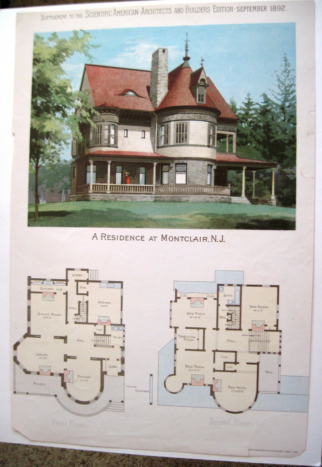 1892 Supplement To The «Scientific American Architects» w/ New Jersey Mansion*
