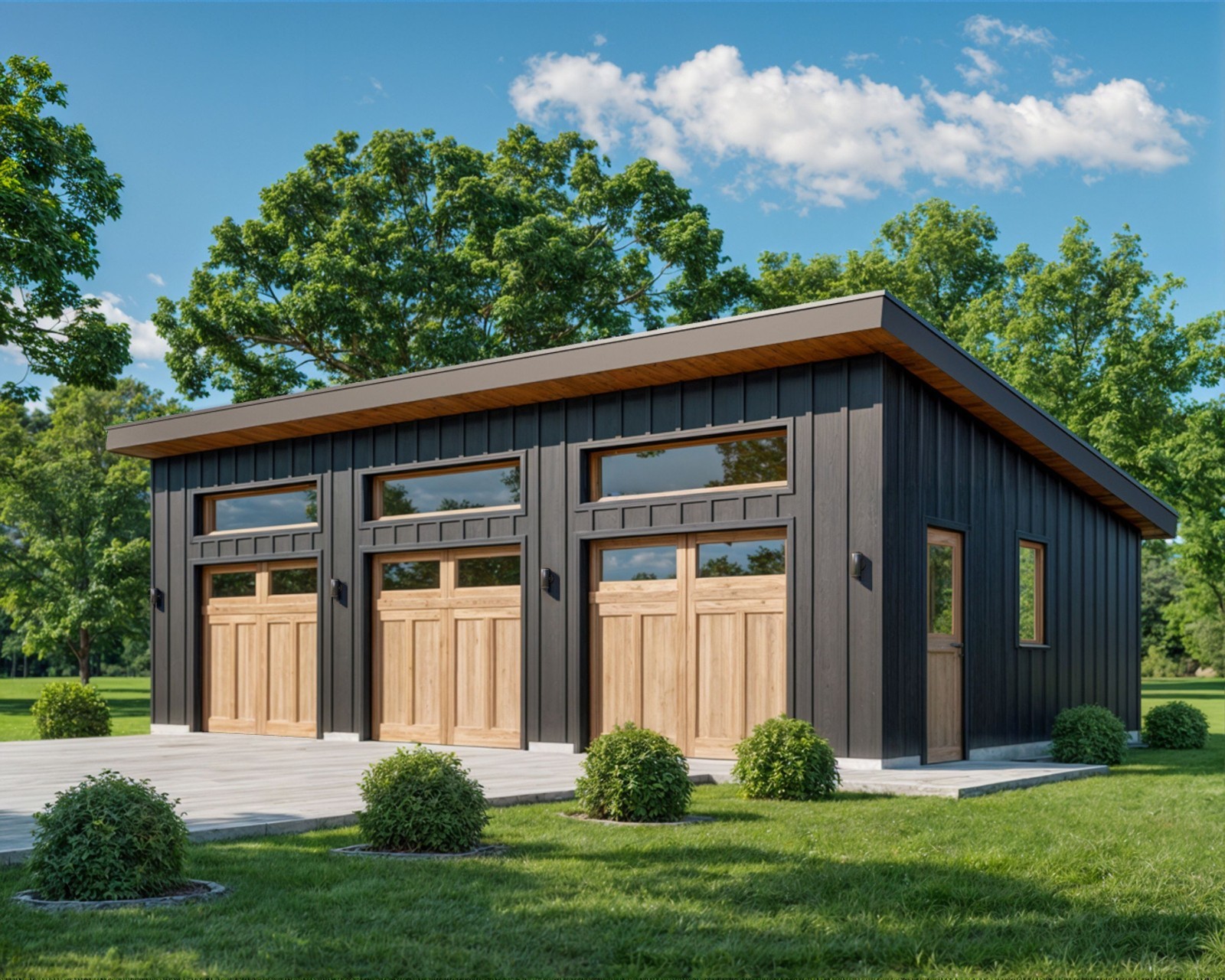 Three Car Garage Plan 24’x40′, Detached Shed Roof Garage, 960 Sq Ft, 9 Ft Walls