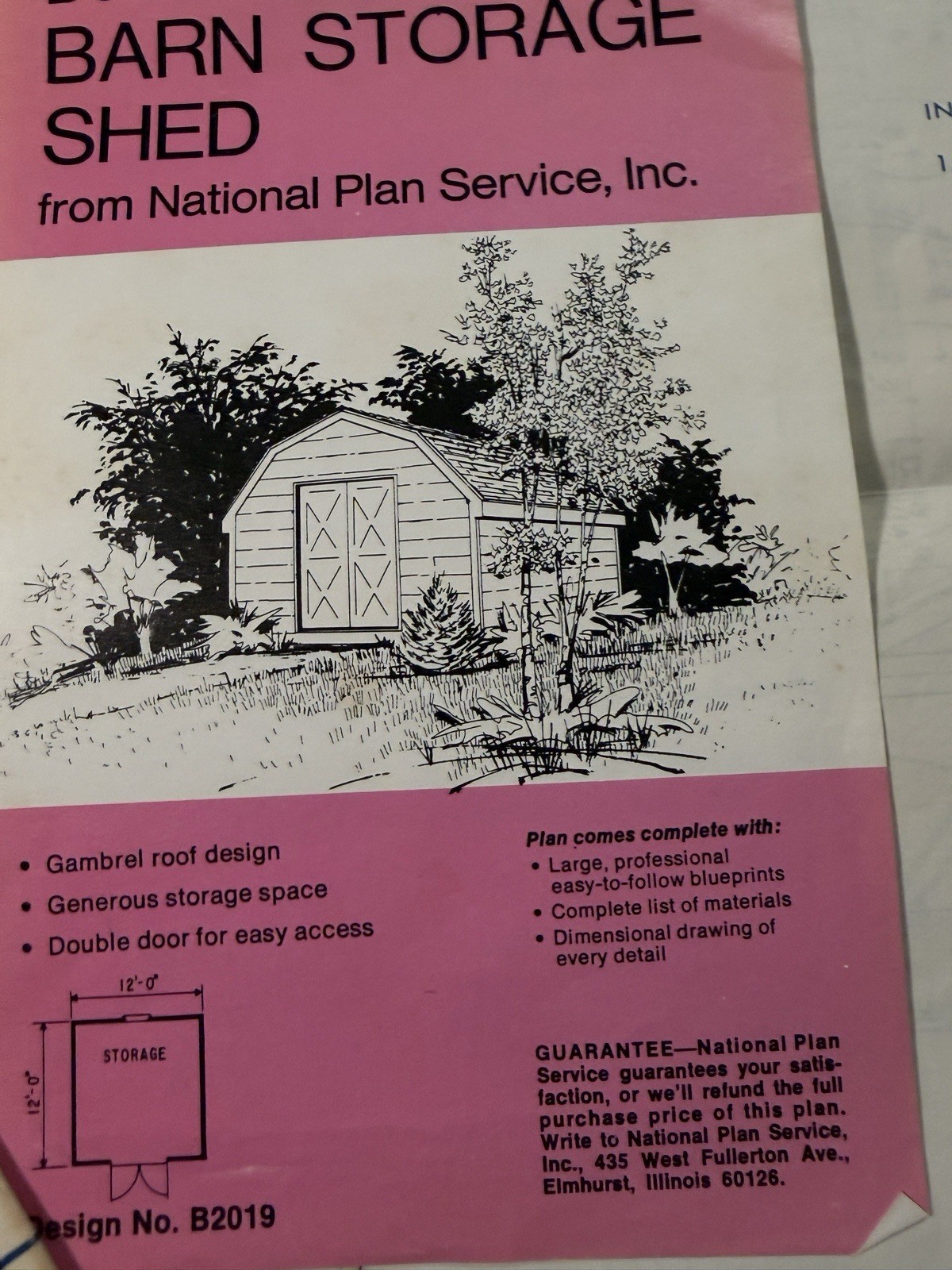 Do-It-Yourself Barn Storage Shed Plans VTG National Plan Service, INC. 12′ x 12′