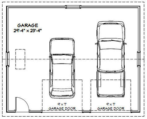30×24 2-Car Garage — 720 sqft — PDF Floor Plan — Model 1A