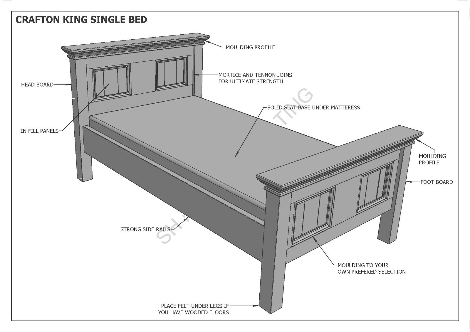 BUILDING PLANS FOR CRAFTON KING SINGLE TIMBER BED – MAKE YOUR OWN & SAVE $$$