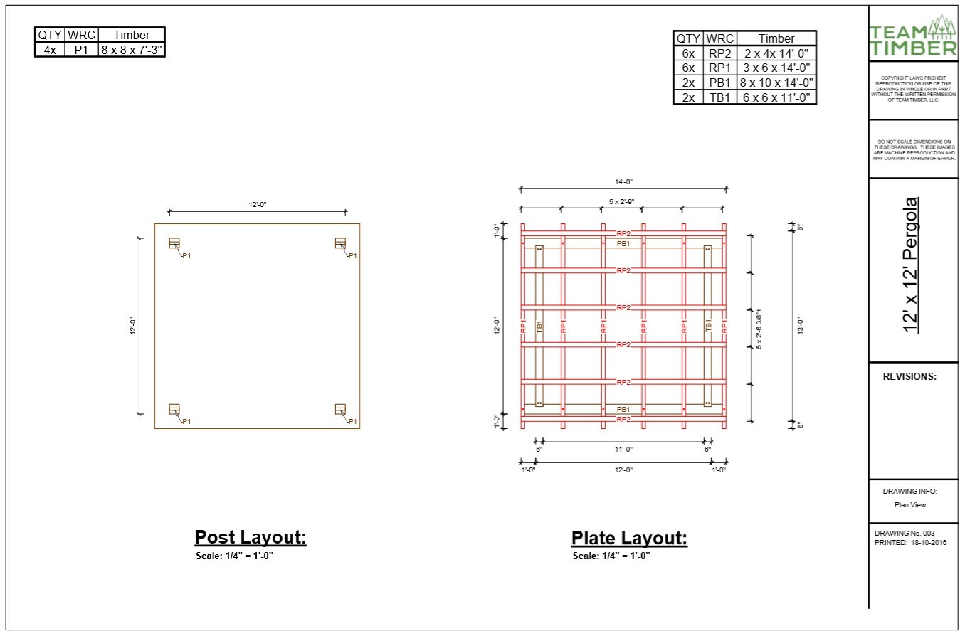 12′ x 12′ Timber Frame Pergola DIY Building Plans, Downloadable PDF