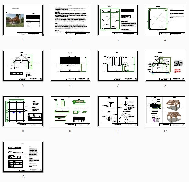 16×20 Garden Pavilion Plans , Outdoor Gazebo Blueprints , Traditional Carport