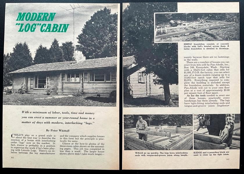 Log Cabin Home Camp 20’ x 30’ 1961 HowTo Build Design PLANS Custom Pre Fab