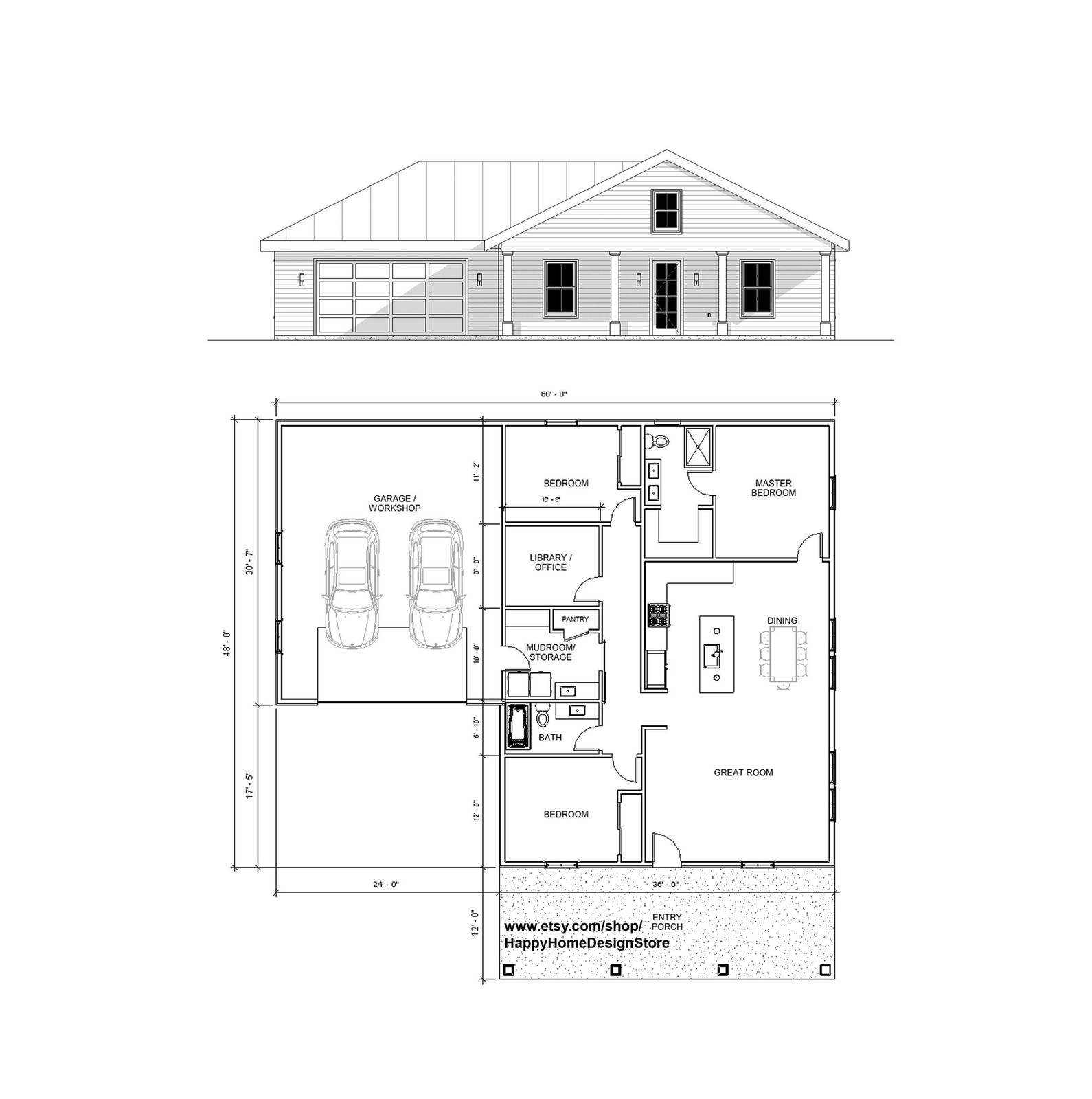 Affordable Homestead 3 bed 2 bath (60’x48′) 1730 SF Custom House Plans and Bluep