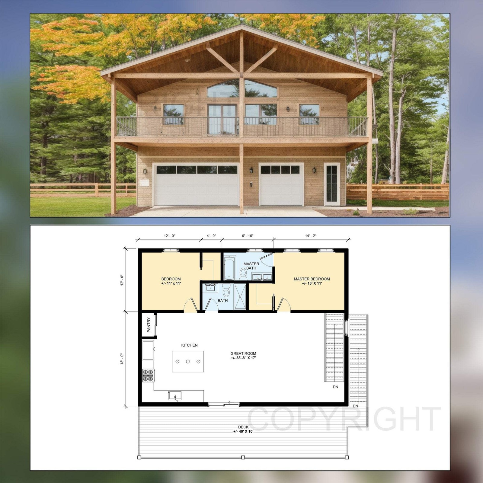 Big Sky Barndominium House Plan Design – 2 Bed 2 Bath 2400 sq ft – 3 Garage – EX