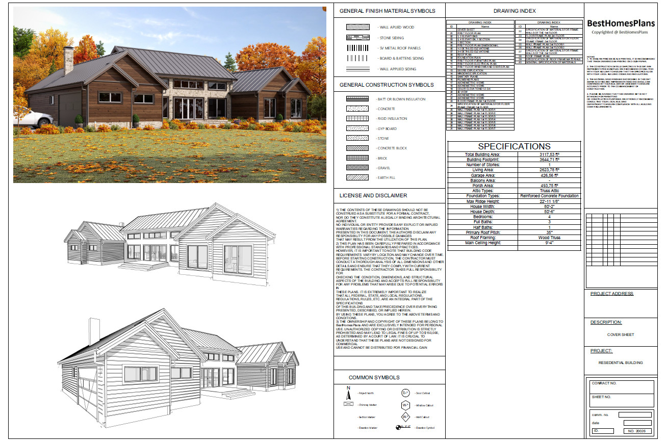 Mill Farm Loft House 4 Bed, 3.5 Bath Architectural Build Plans PDF Download