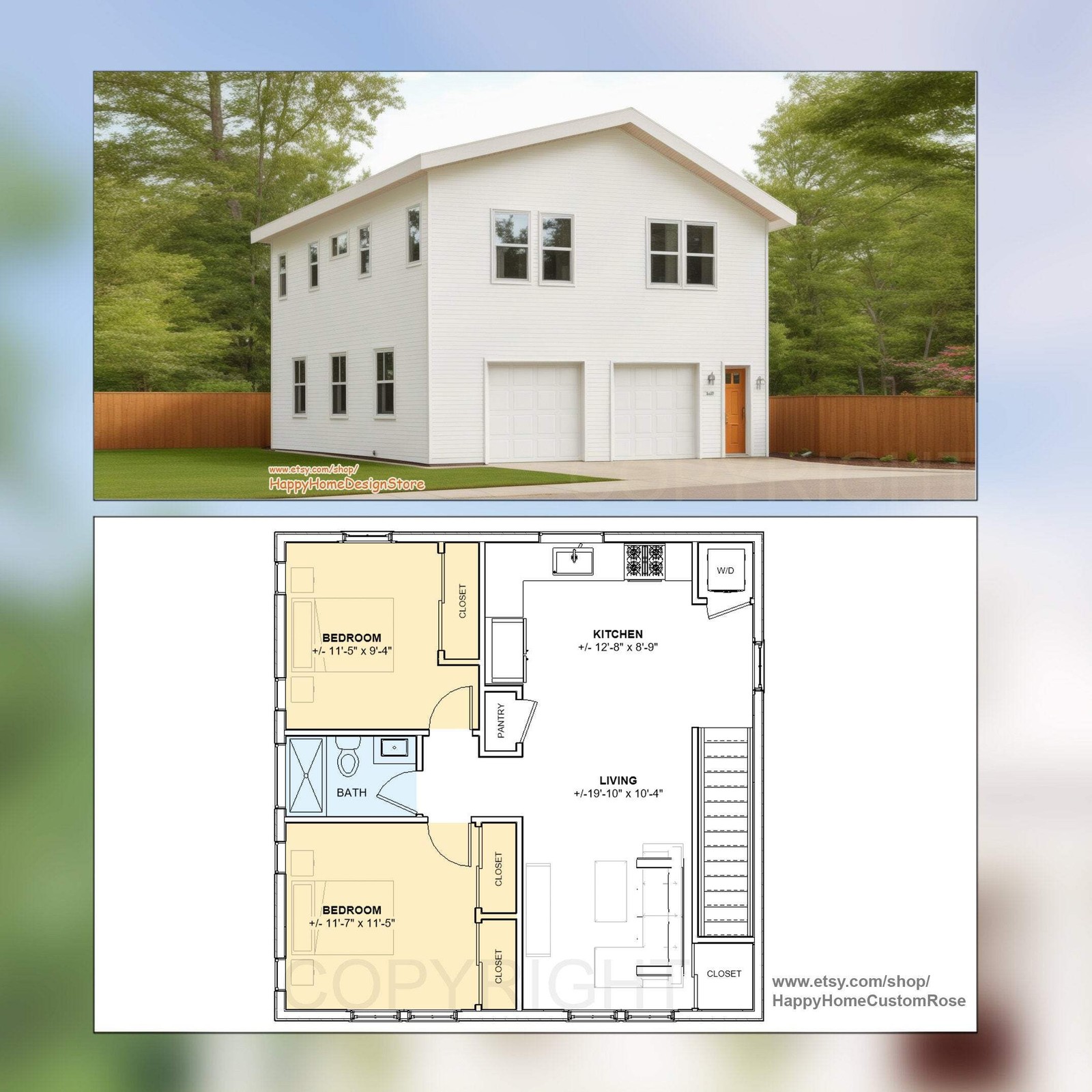 Two Car ADU Garage Apartment 30′ x 30′ – Architectural Plan with Elevations & Ma