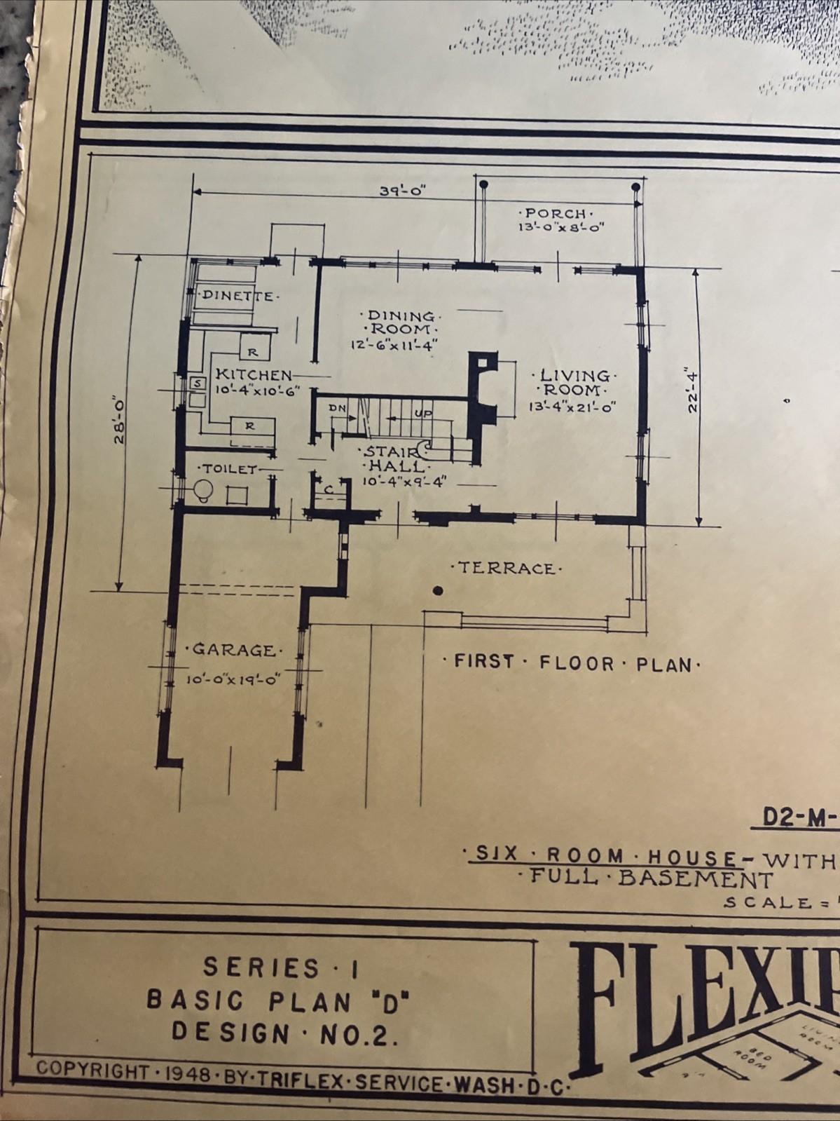 Vintage 1948 MCM Contemporary Home Blueprint Triflex Service Washington DC Plan