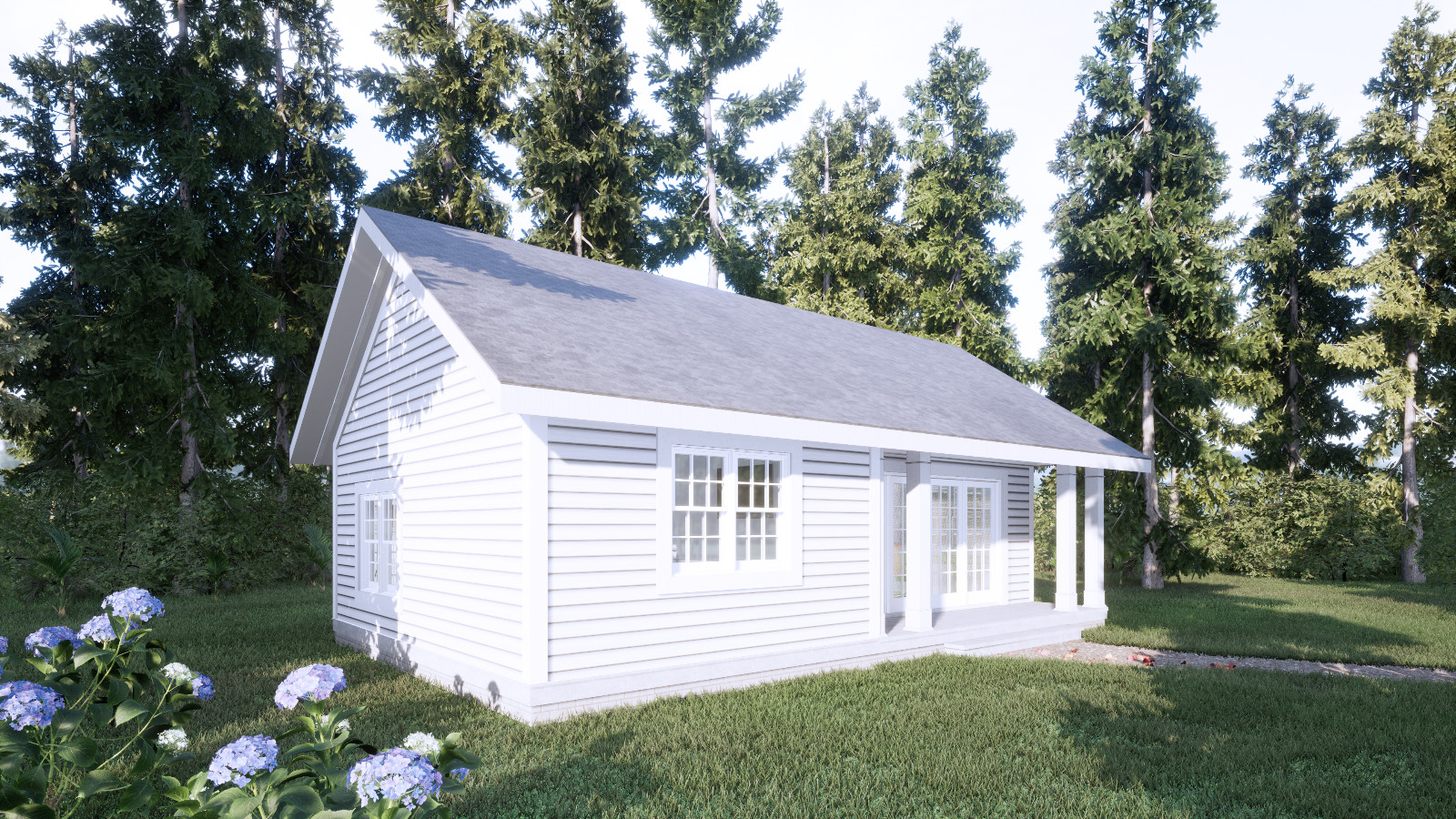 American Style Vacation Cabin House Plan with CAD file, 3D images,PDF Blueprints