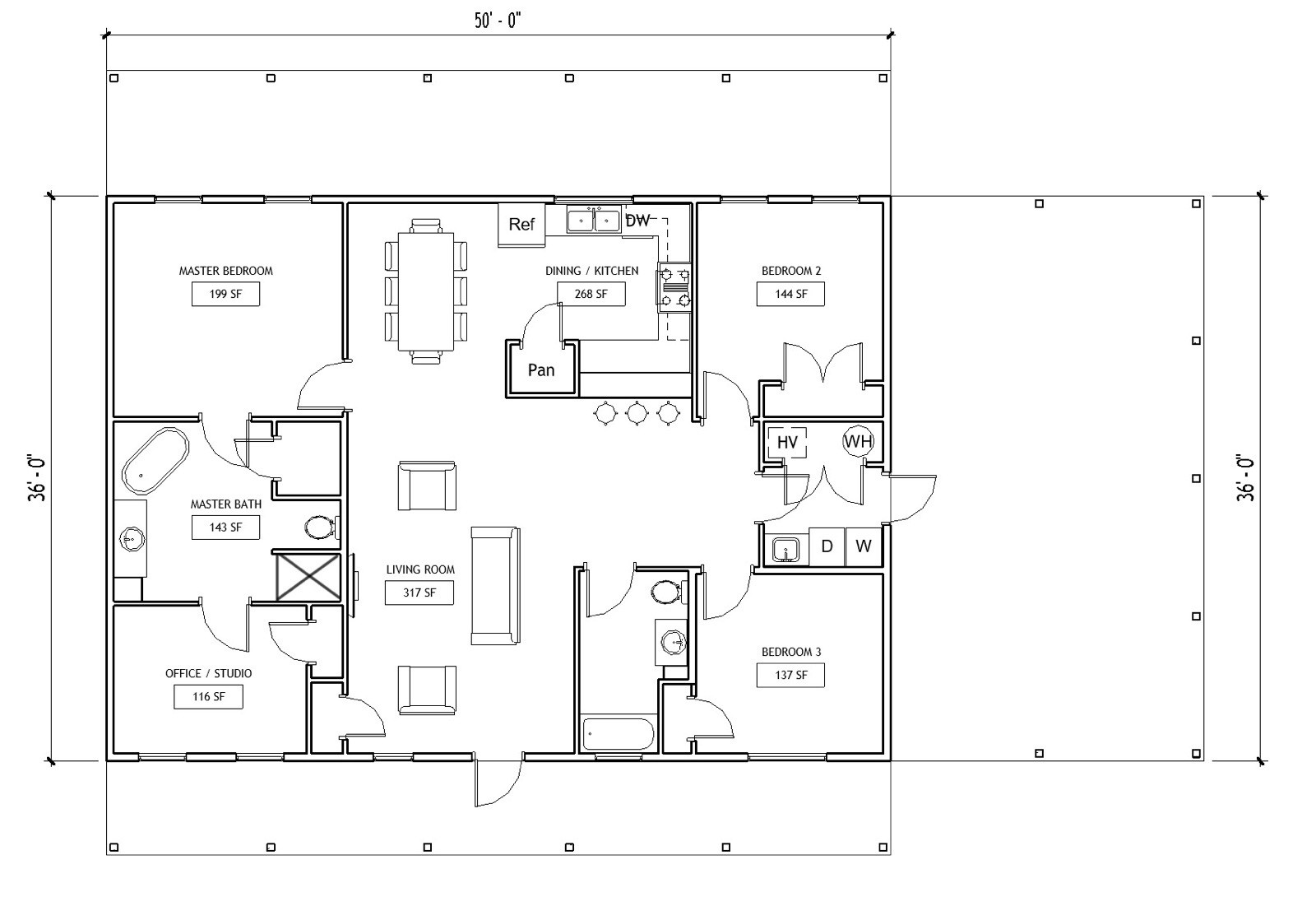 1800 Square Feet, 3 Bed, 2 Bath, Office/studio House Plans!