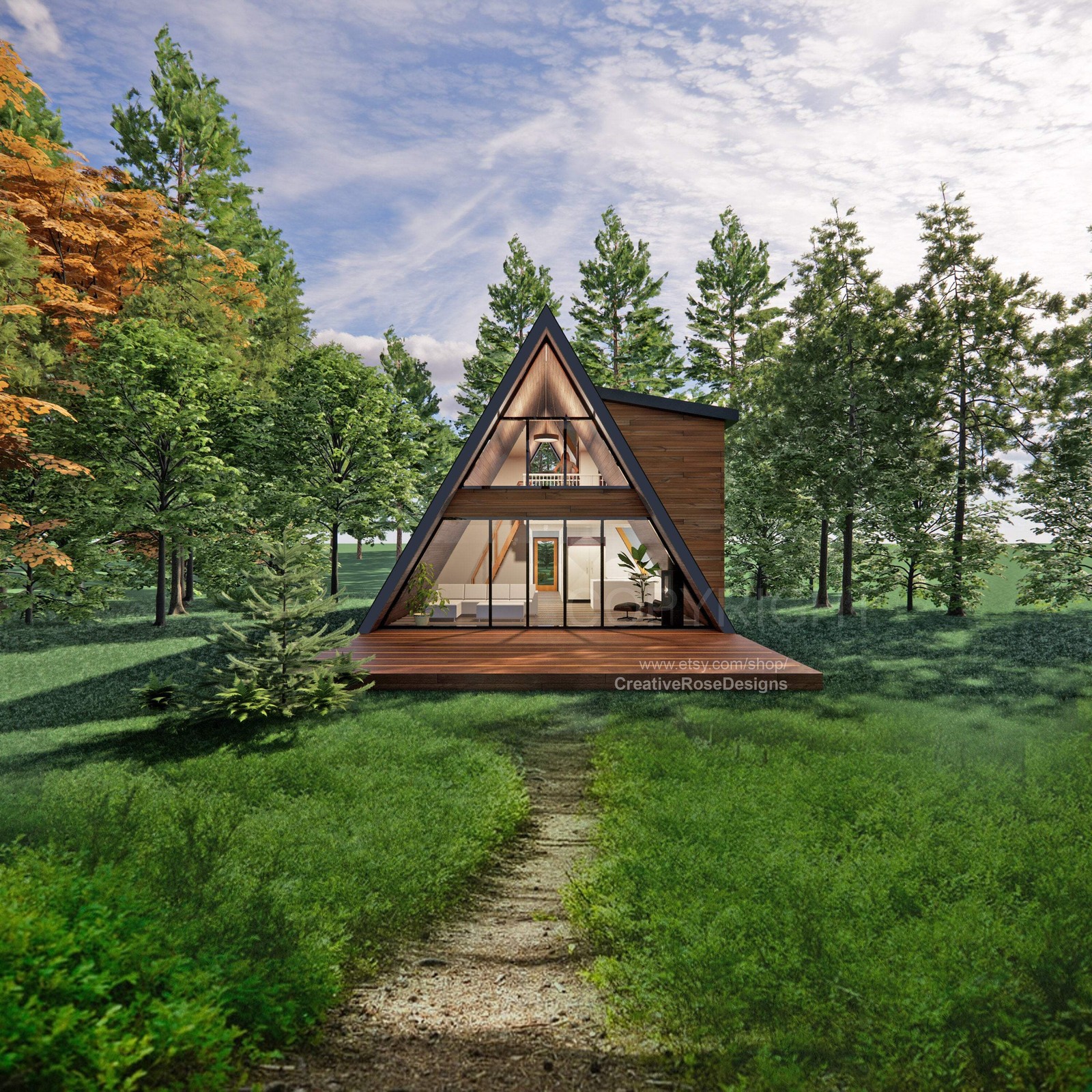 Spacious Sunset Modern A Frame 26′ x 40′ / Vacation Cabin / A-Frame House Design