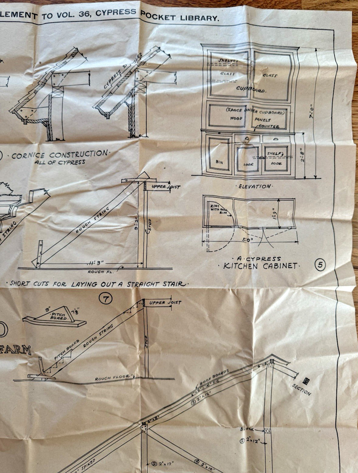 Vintage Cypress Pocket Library Carpenter Farm Plans Fold-Out Blueprint