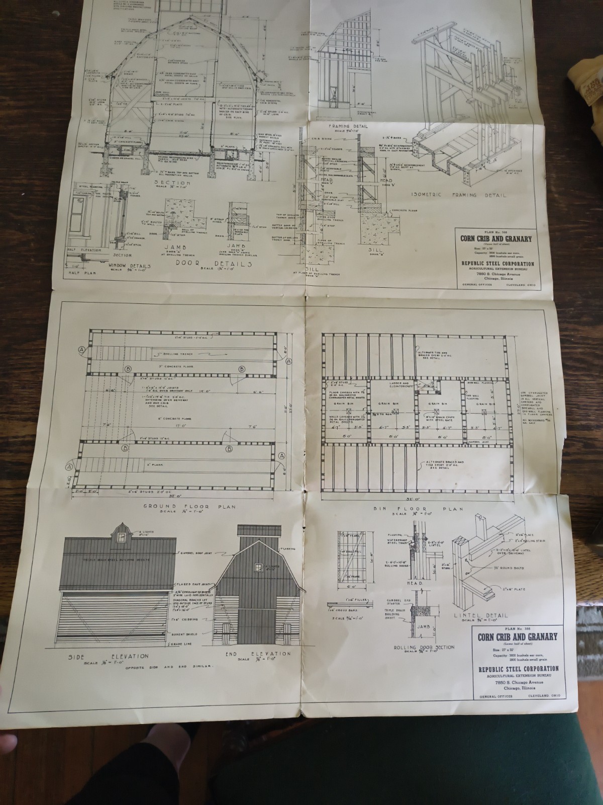 Vintage Corn Crib And Grainary Blue Prints Building Plan Republic Steel Corp Chi