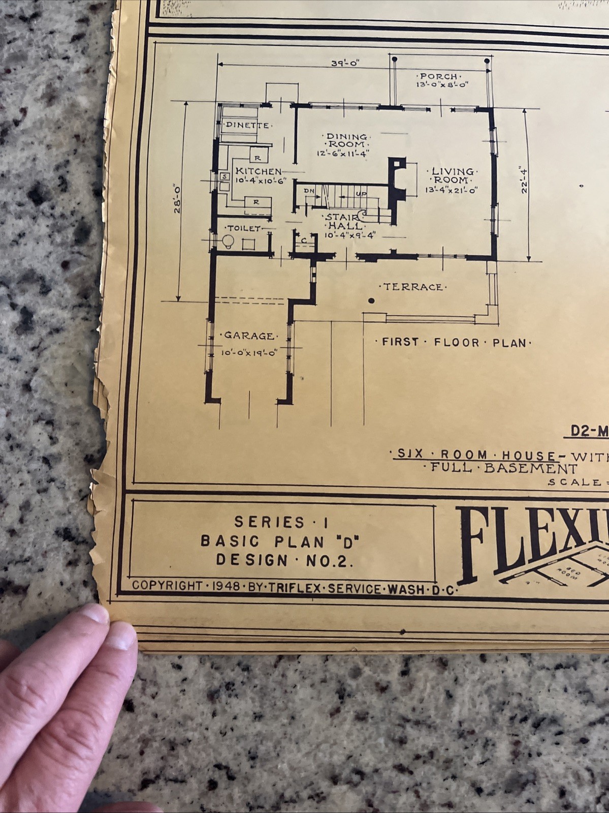 Vintage 1948 MCM Contemporary Home Blueprint Triflex Service Washington DC Plan