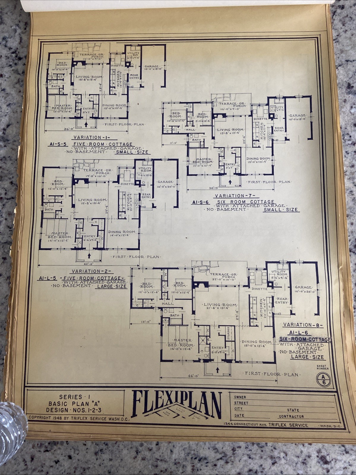 Lot Of 27- 1948 Home Plan Blueprints TRIFLEX Service Washington DC Plan Roll Set