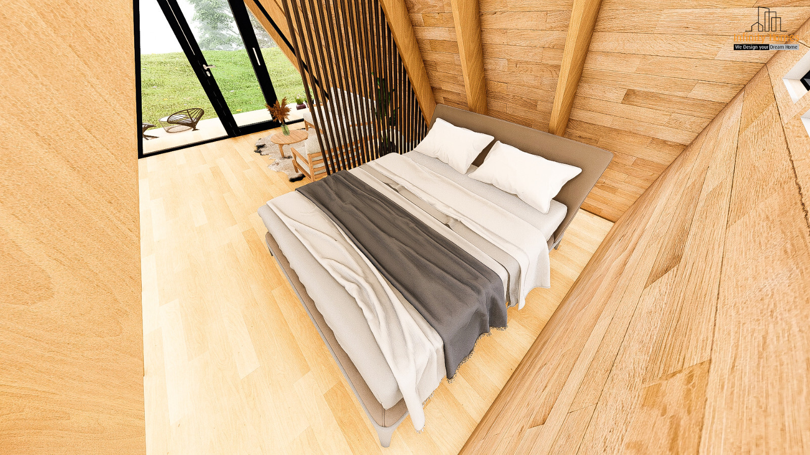 14′-0» X 20′-0» Modern A-Frame Cabin Plan