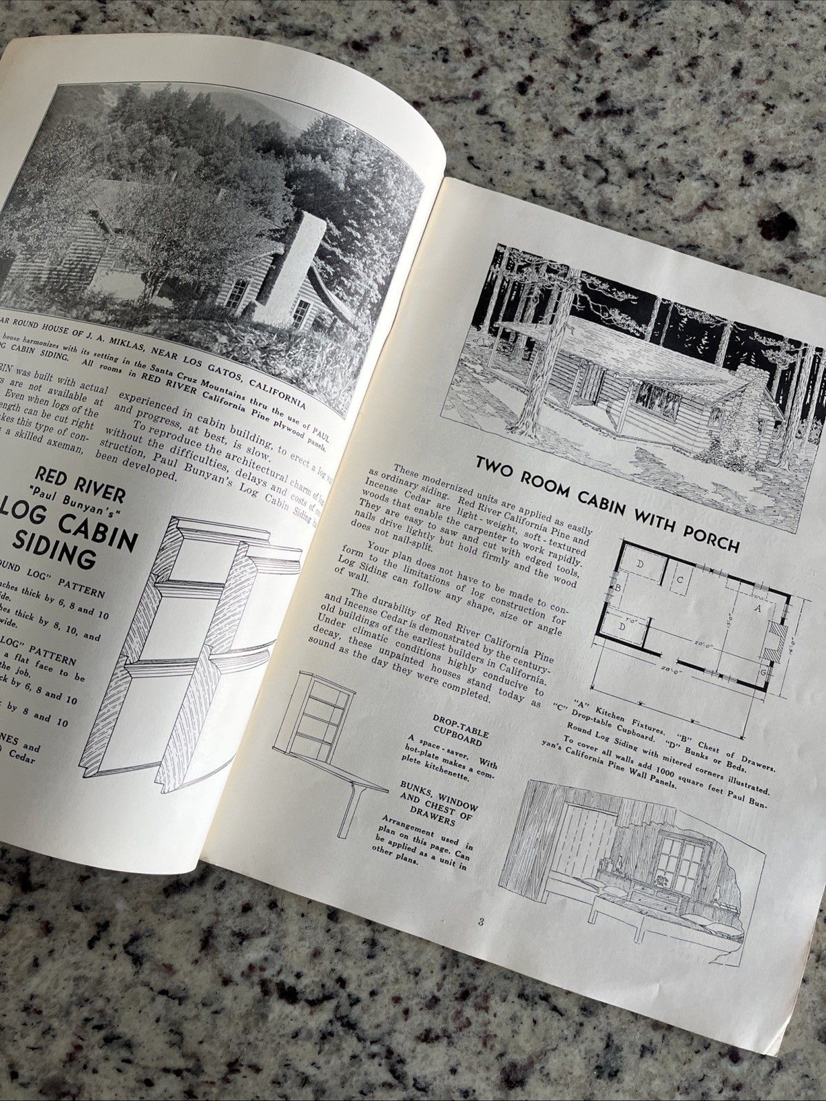 Vintage 1937 Paul Bunyan Log Cabin Plan Guide Cinder Cone Dance Hall Standish CA