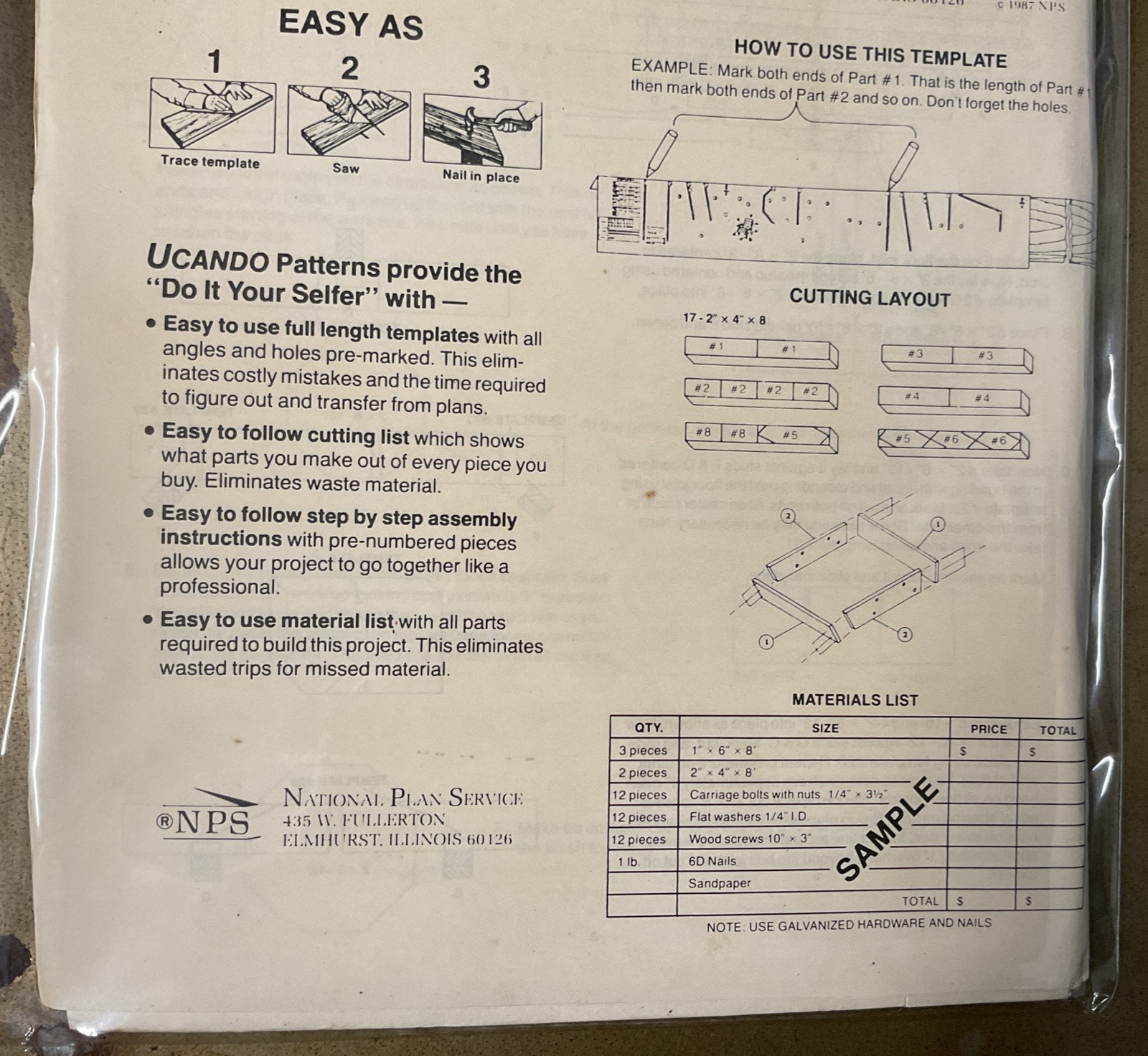 UCANDO U00888 12’ Gazebo Plans Rebagged With Material List NOS W/Templete