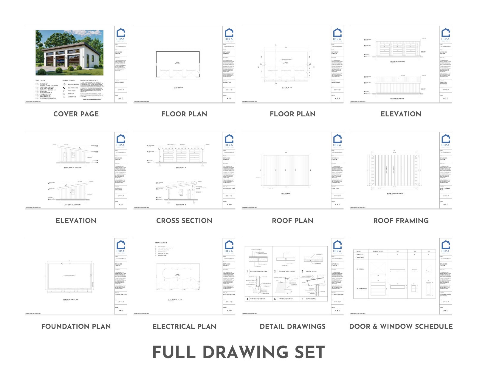 Three Car Garage Plan 24’x40′, Detached Shed Roof Garage, 960 Sq Ft, 9 Ft Walls