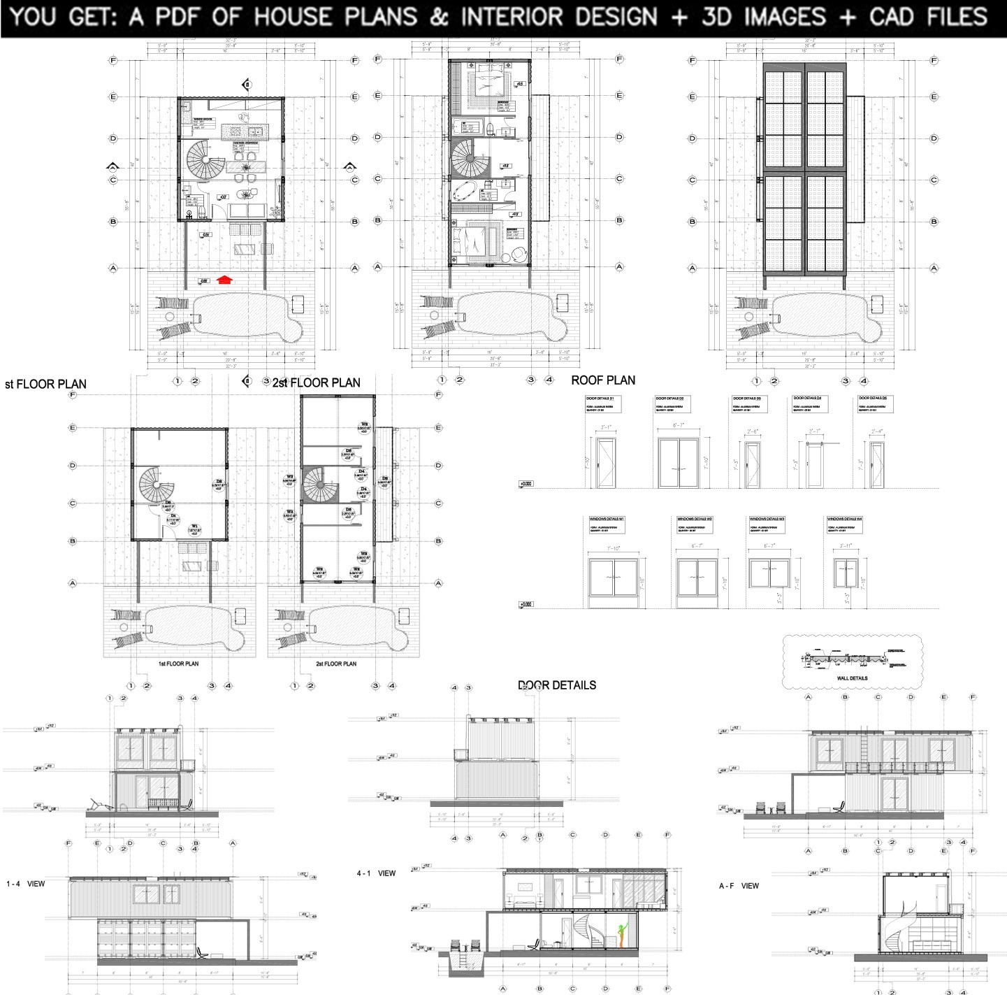 Container house plans – 2 bedrooms – 3 bathrooms – Digital PDF File