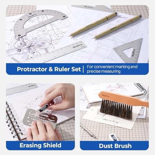 30PCS Professional Drafting Tools & Geometry Set with Case, Architect 30 PCS