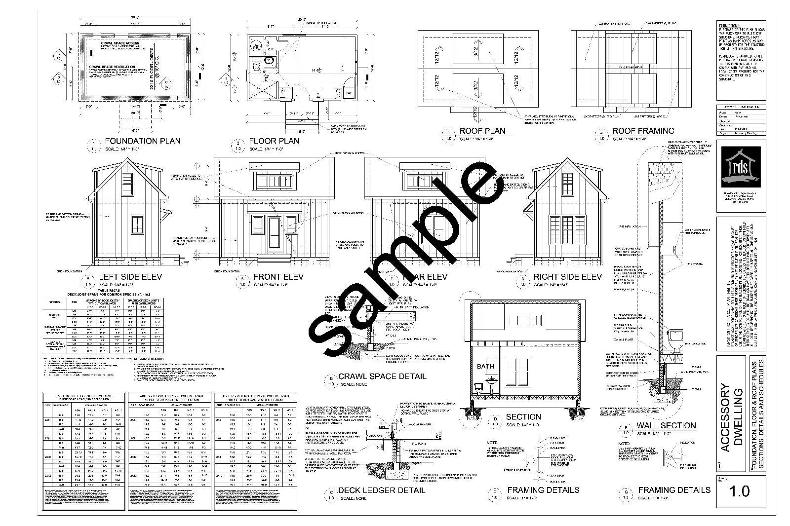 Tiny House Plan with loft – Farmhouse Style – 1 BR, 387 sf. Living Space.