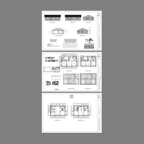 36×24 House — 3 Bedroom 2 Bath — 864 sq ft — PDF Floor Plan — Model 5
