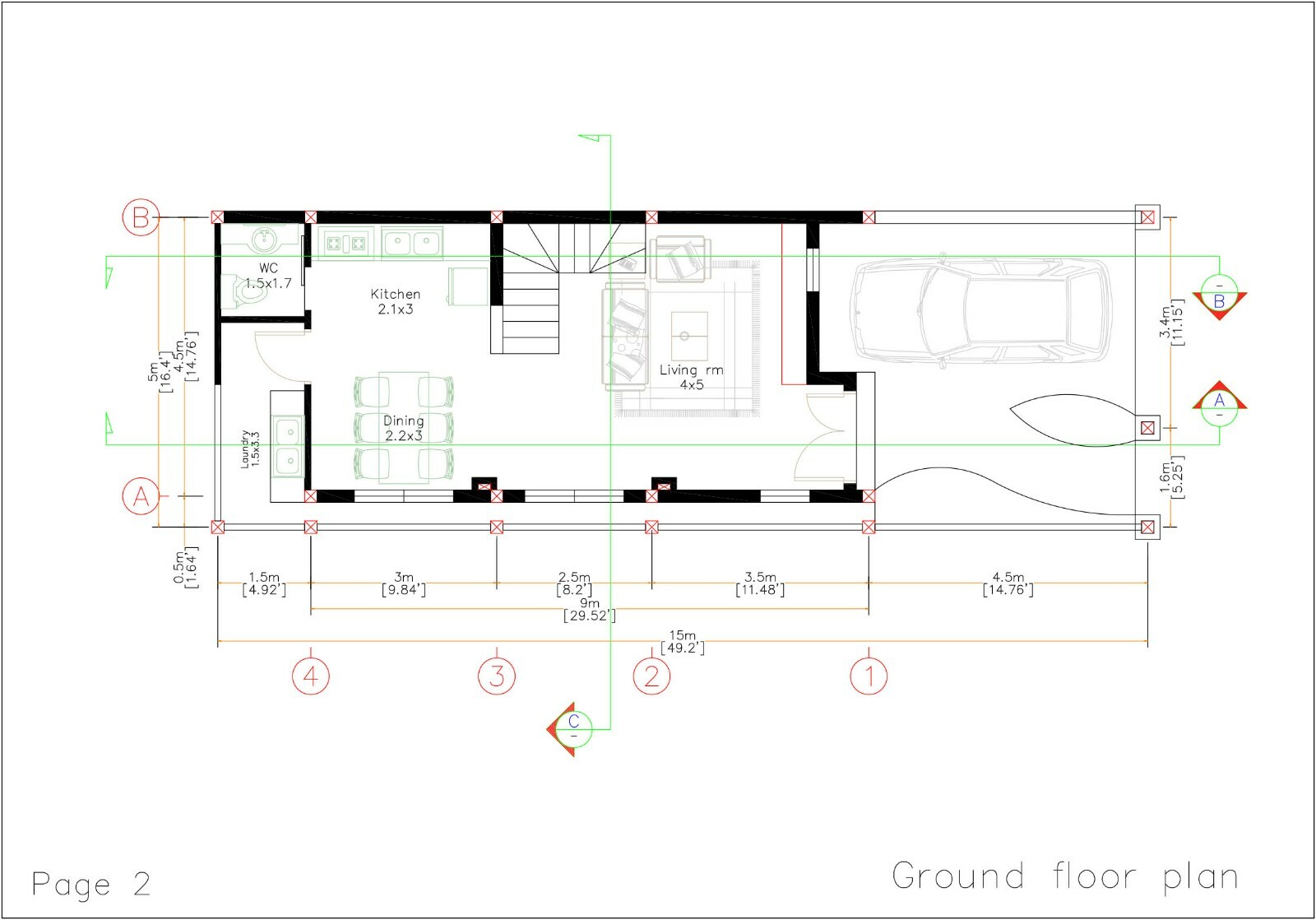 16×50 Home Design Plan 5×15 Meter Duplex House 3 Bedrooms (A4 Hard Copy)