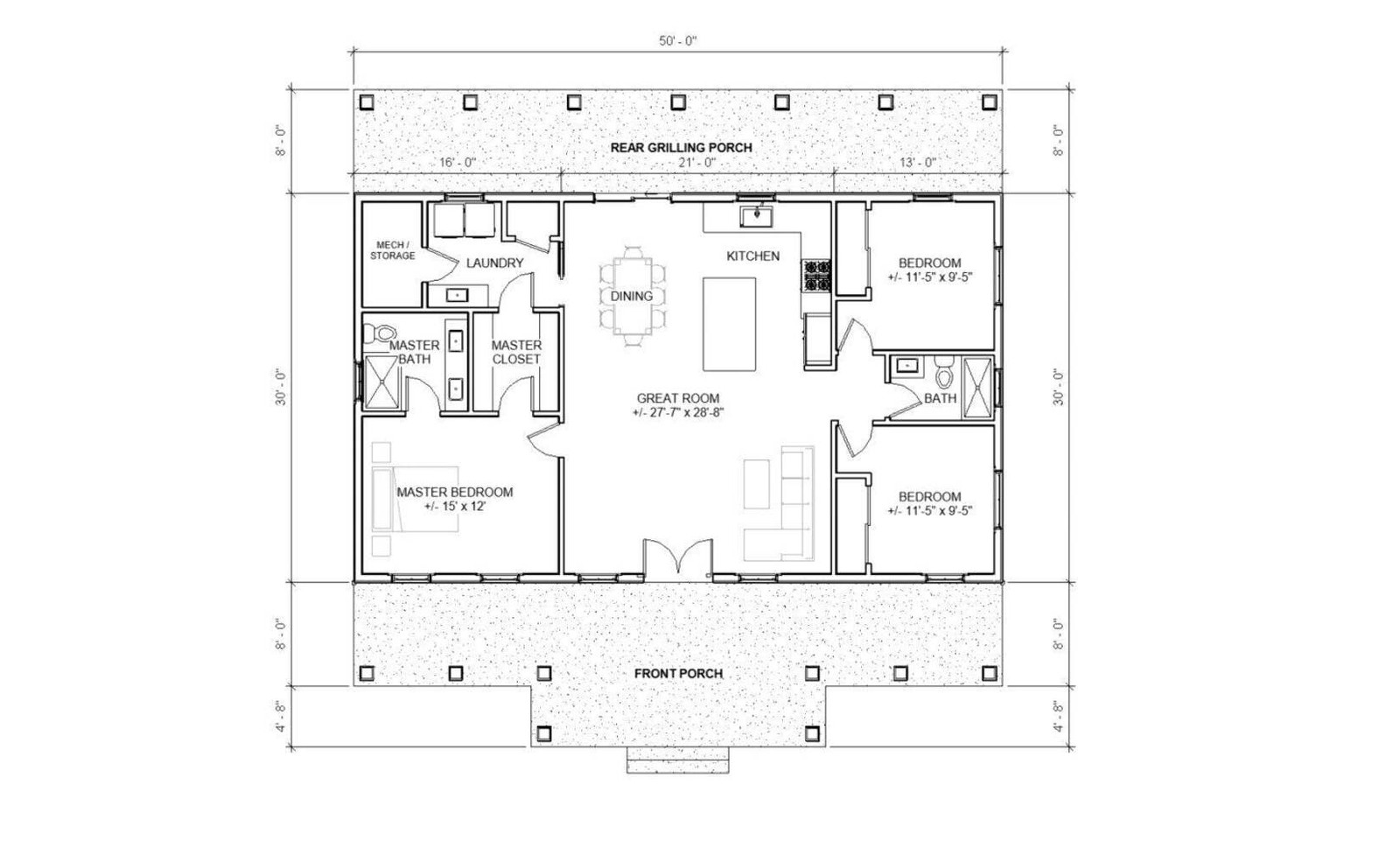 Oak Springs Custom House plan- Modern Farmhouse 3 Bed/2 Bath 1500 Square Feet –