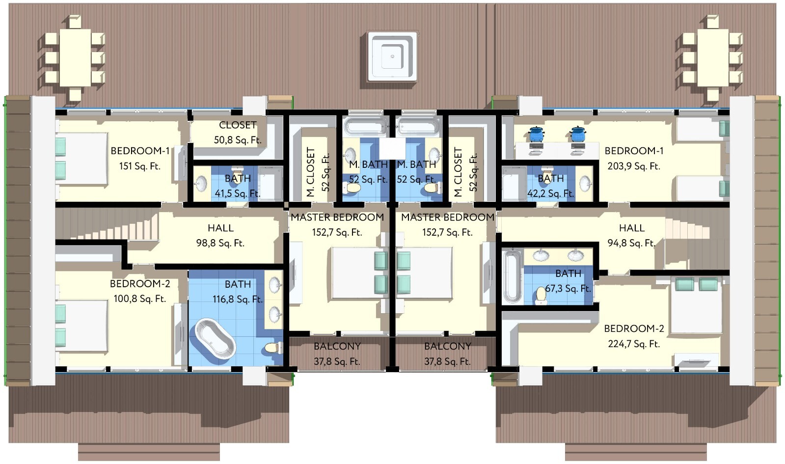 86’x29’ 6 Beds, 8 Baths Double A-Frame House Architecture Plans PDF Download.
