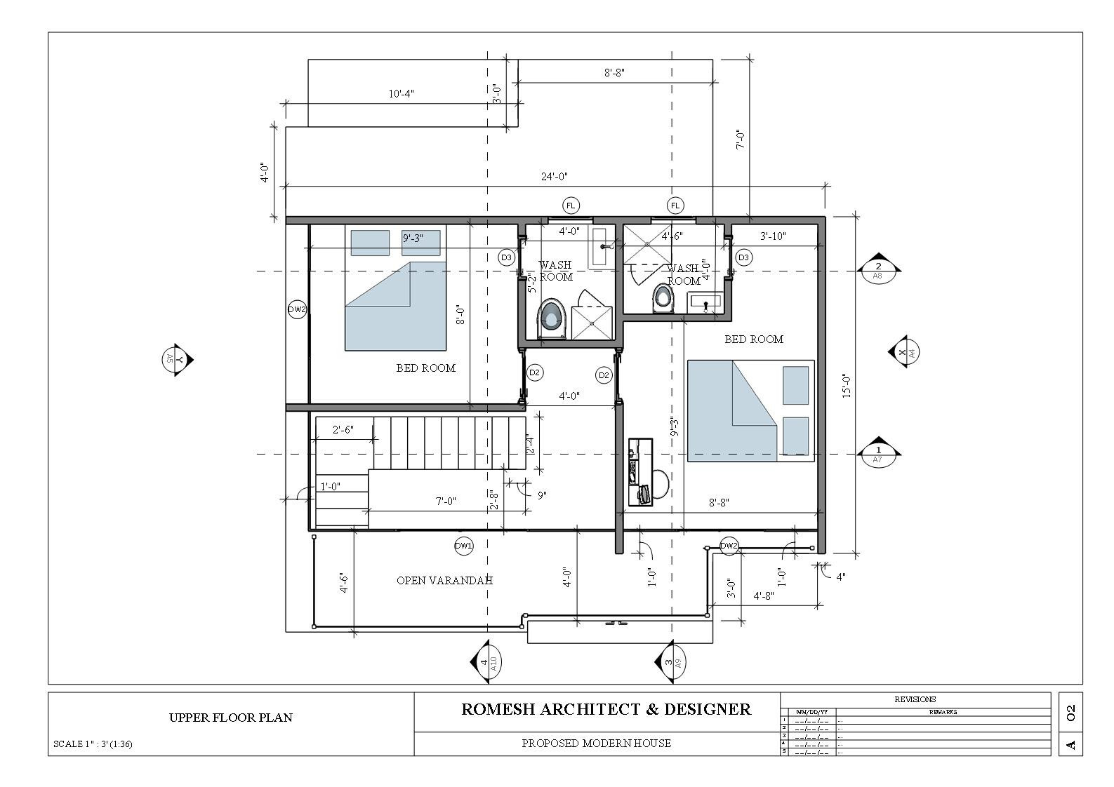 2 Story Modern House Plan with Blueprint PDF, DWG & 3D Design- 900sqft (No 11)