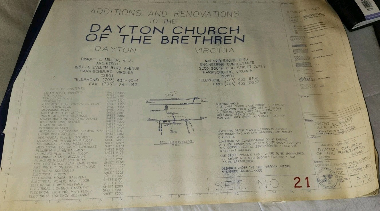 VTG 1992 Dayton VA Church Brethren Building Blueprints Architect Design Drawings