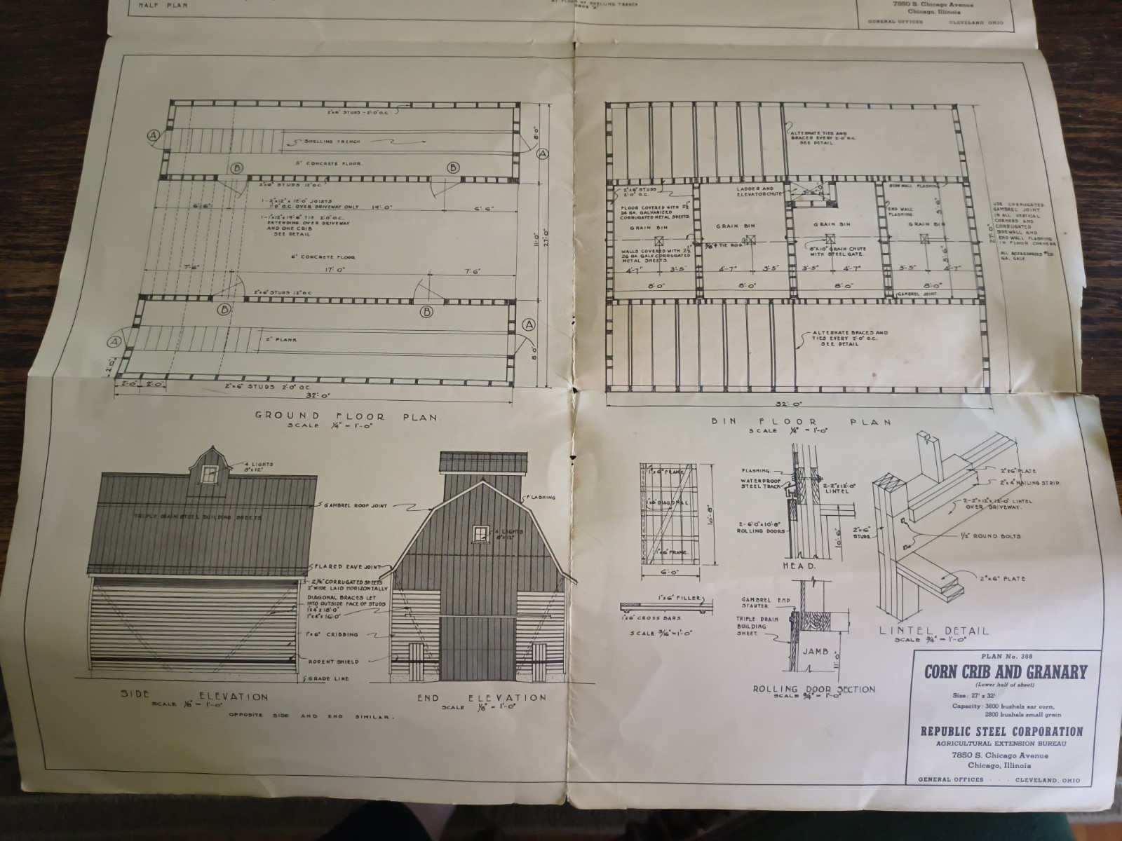 Vintage Corn Crib And Grainary Blue Prints Building Plan Republic Steel Corp Chi