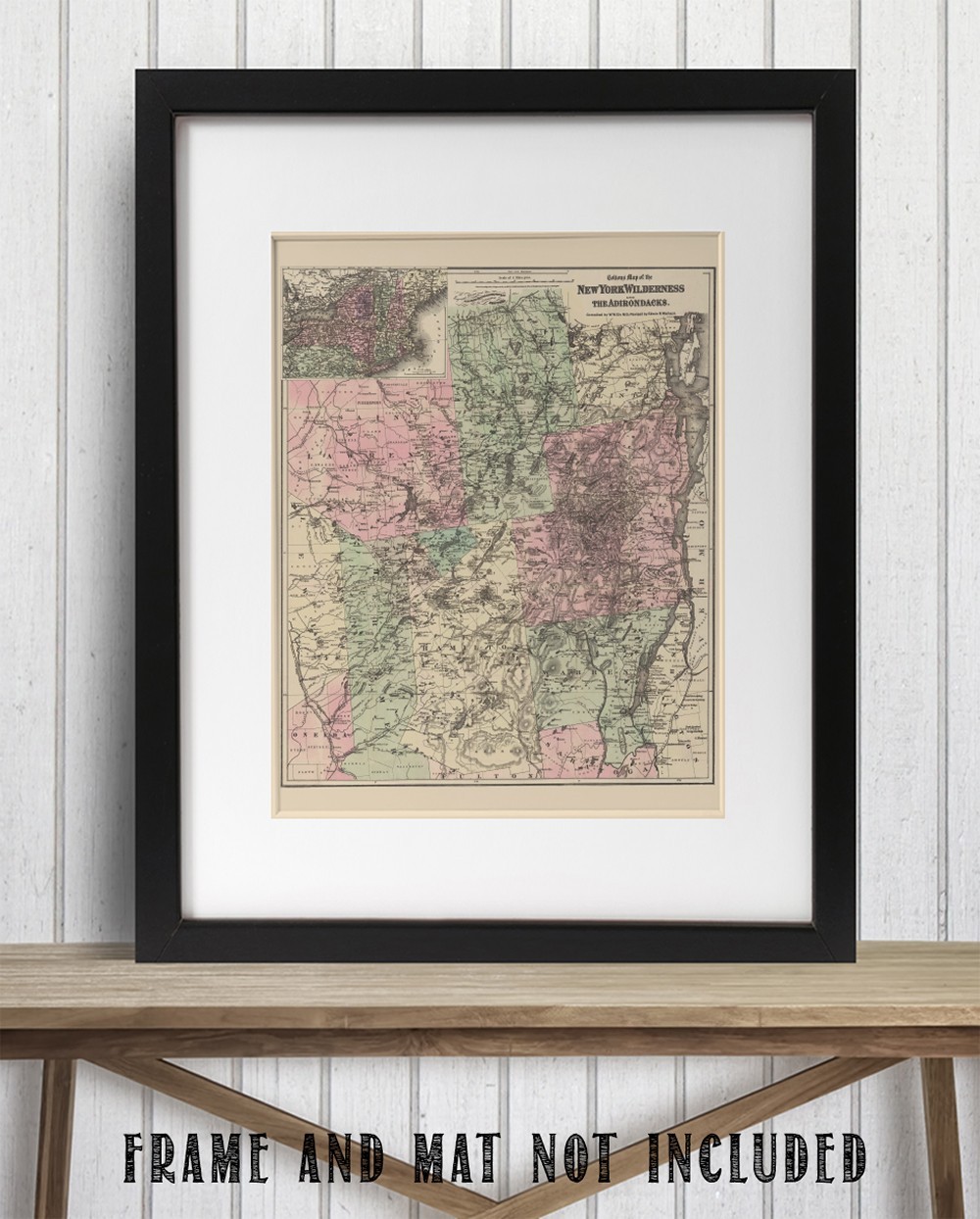 New York Wilderness & Adirondacks Antique Map Vintage Upstate Travel Wall Art