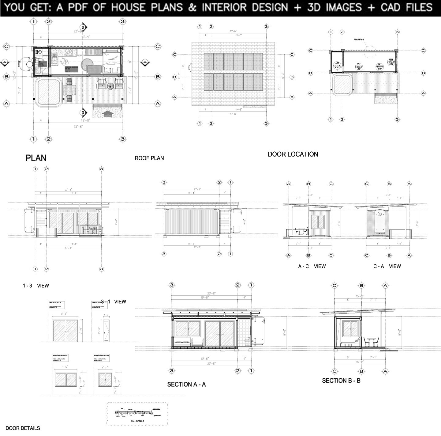 Container house plans – 1 bedroom – 1 bathroom – Digital PDF File