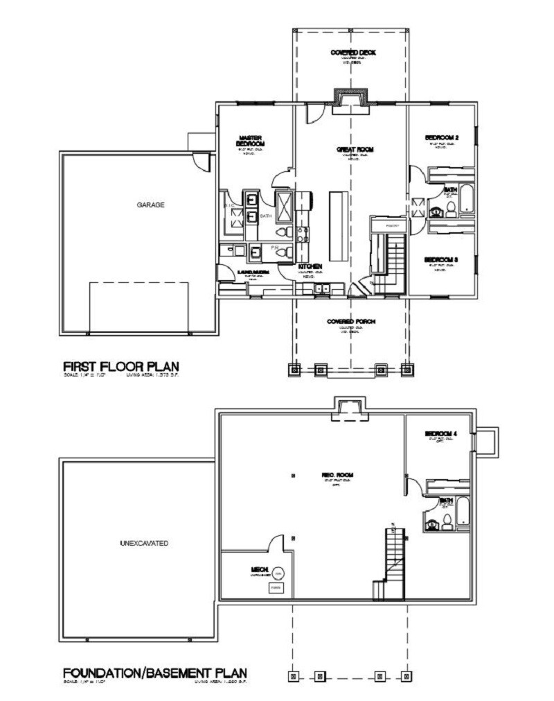 Custom Home House Building Plans 4 bedroom Blueprints 1365 sq ft PDF files