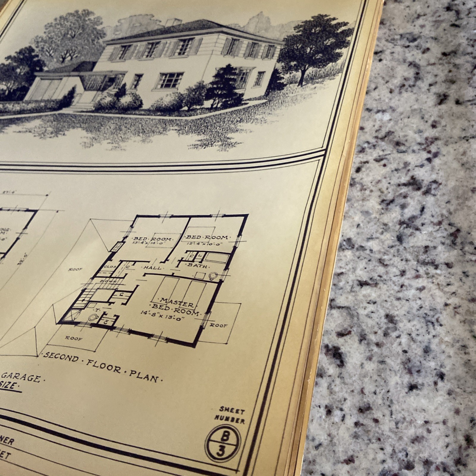 Vintage 1948 4 Square Home Plan Drawing Blueprint Triflex Service Washington DC