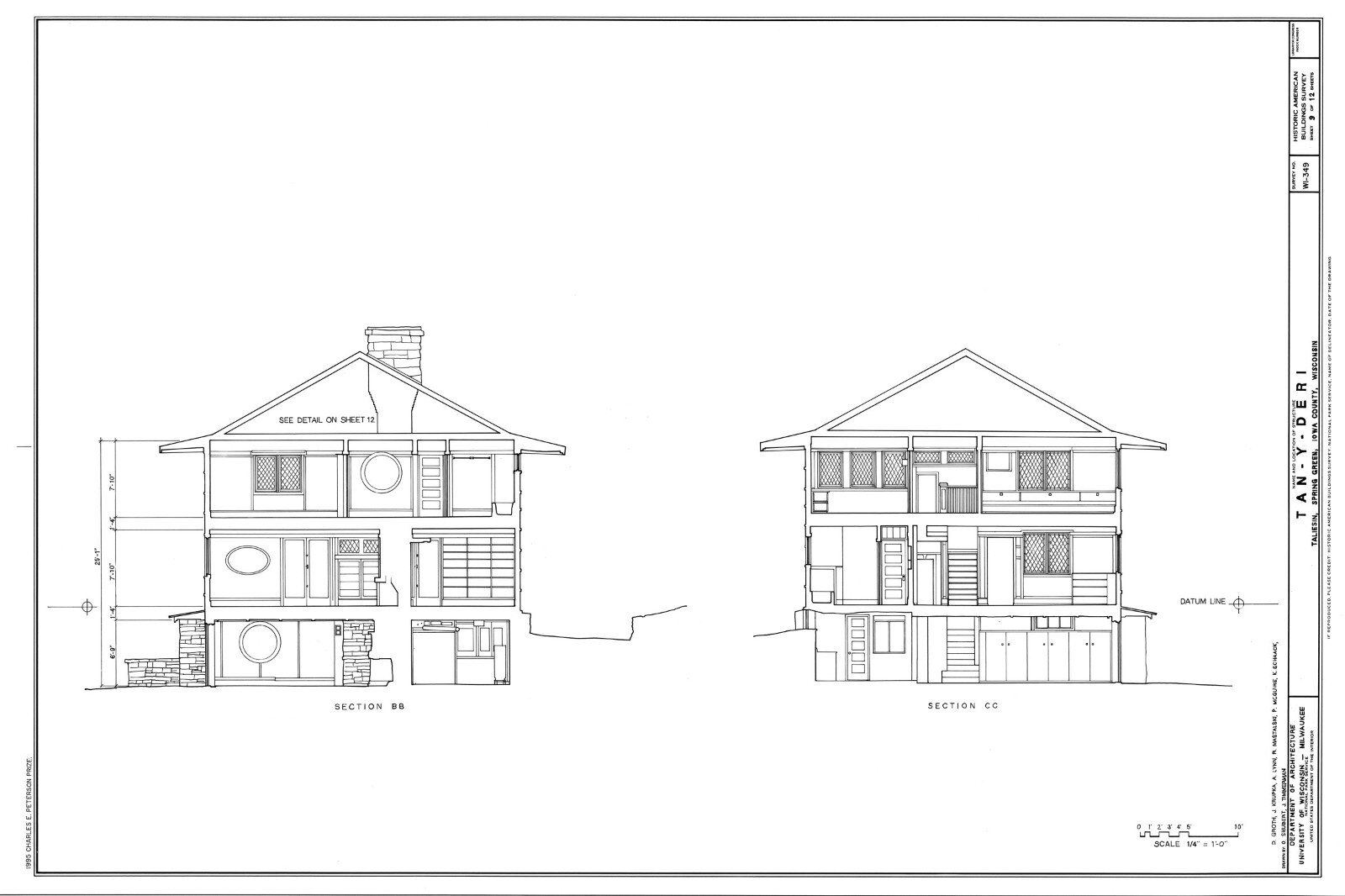 4 bedroom open plan home by Frank Lloyd Wright, printed architectural drawings