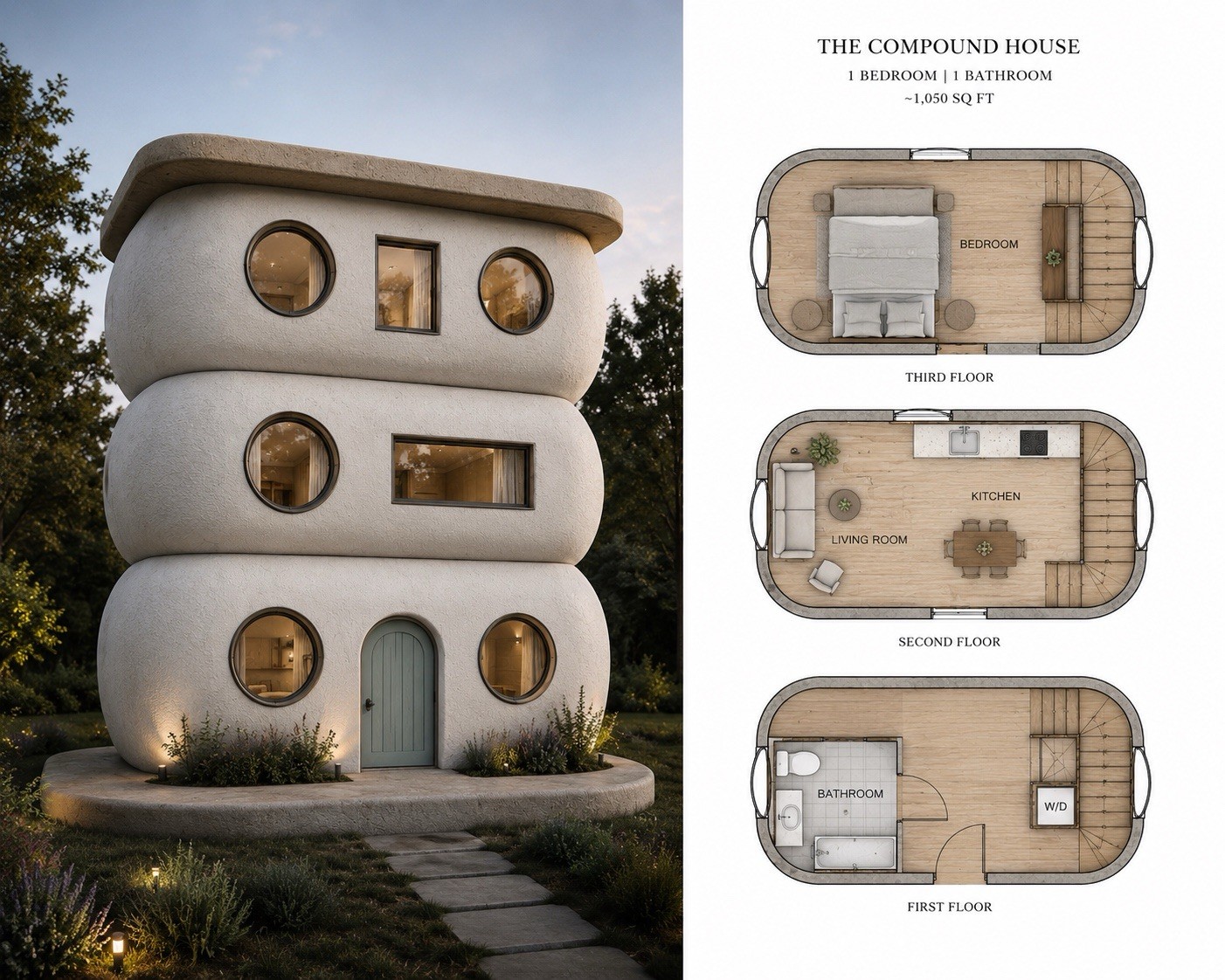 Tiny Home House Plans One Bedroom One Bathroom Three Floors