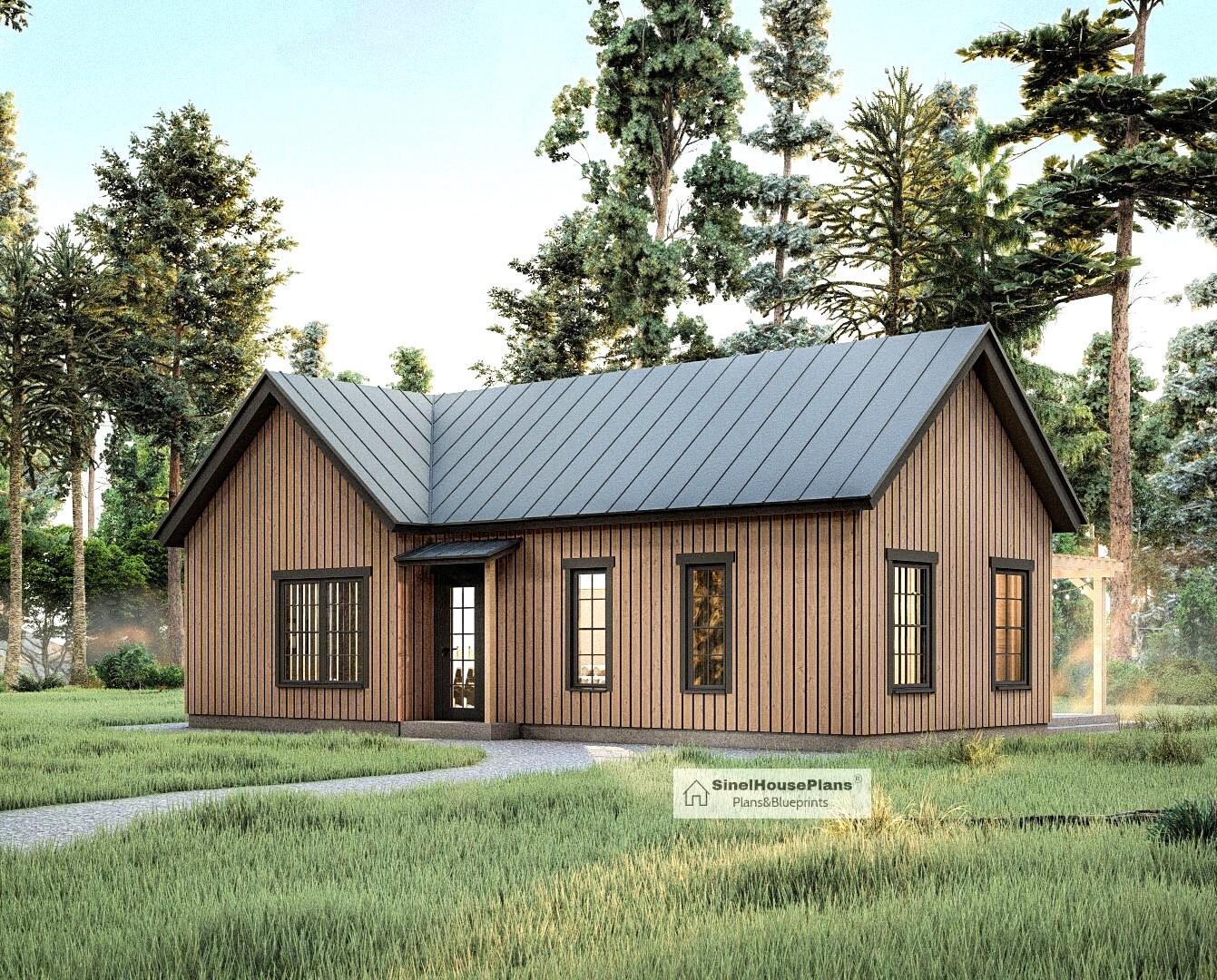 Cottage Plan – 3 Beds 2 Baths , 1204 sq ft, L-Shaped Small House Blueprints