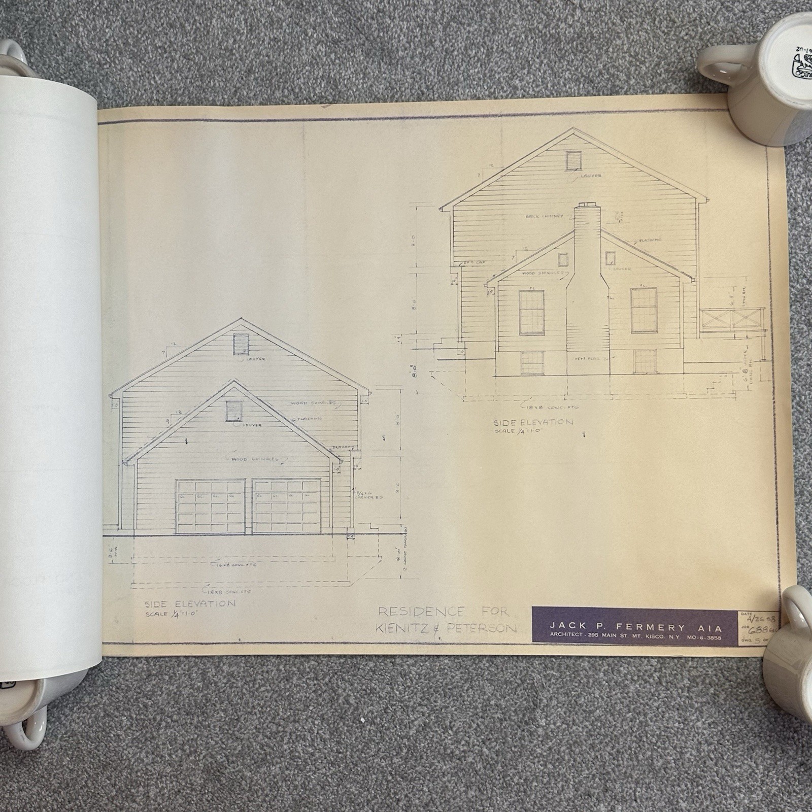 1960’s VTG Mid Century Modern House Blueprints Plan Kisco NY Complete 7 Pages