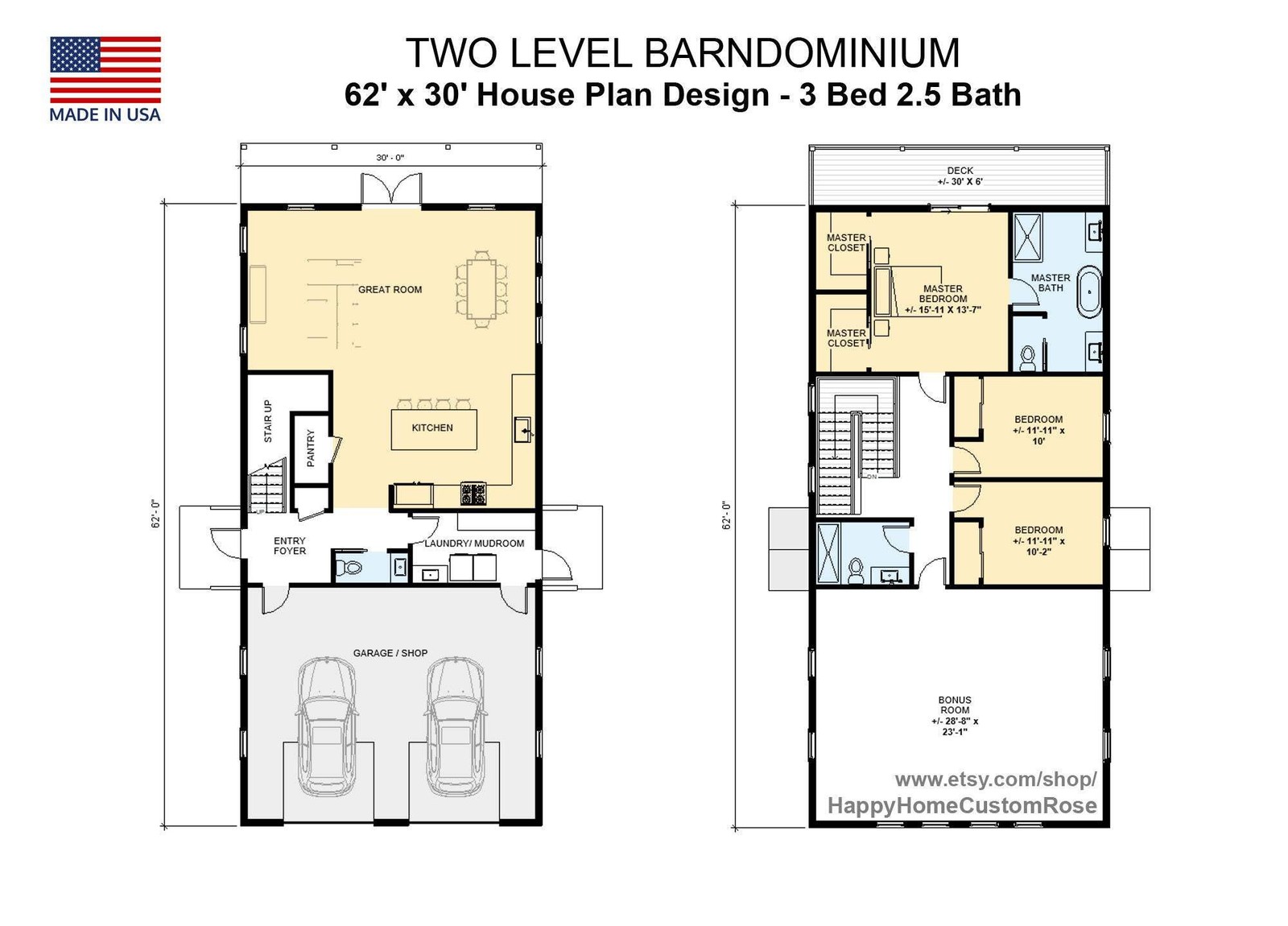 Tall Oak Two-Level Barndominium House Plan – 2300 SF, 3 Bed 2.5 Bath with 2-Car
