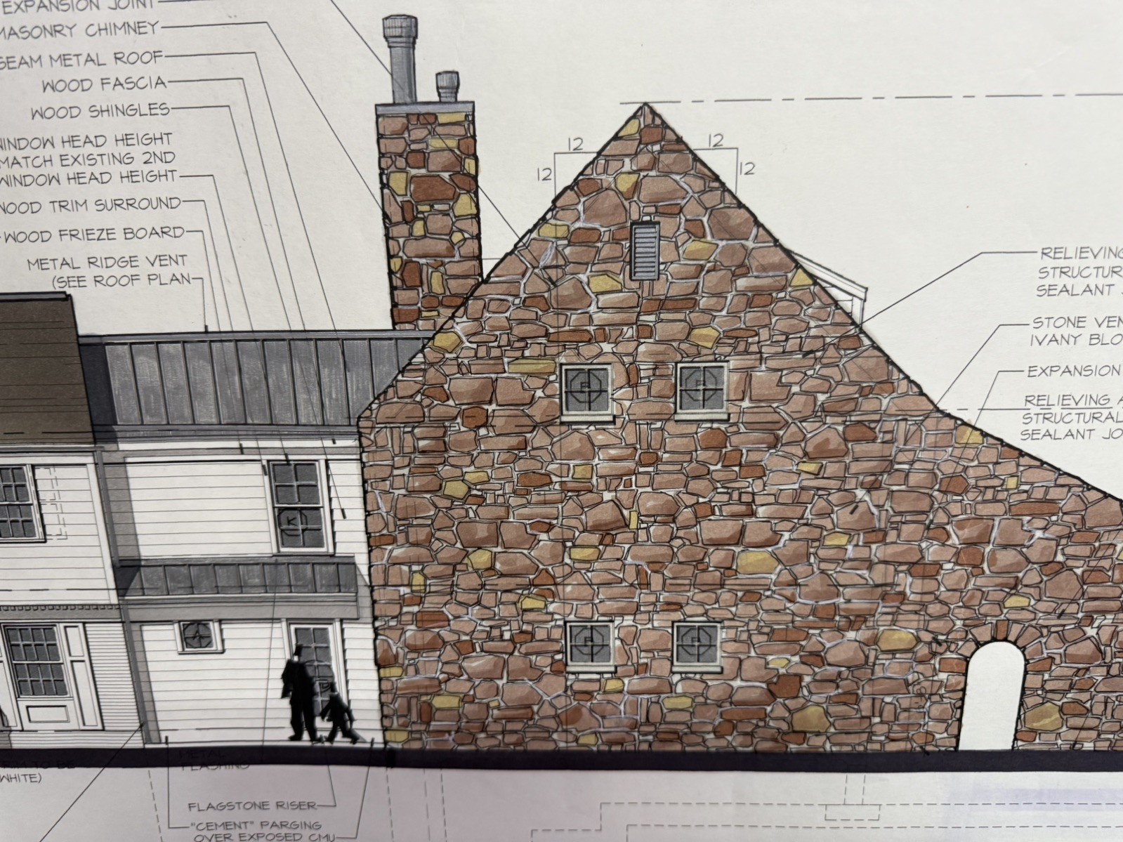 Architectural Renderings 4 Sheets Hand-Colored Elevations 30×42 Design Drawings