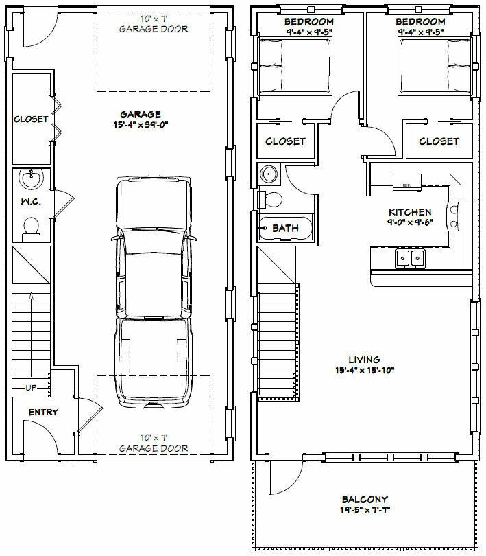 20×40 House — 2 Bedroom 1.5 Bath — 859 sq ft — PDF Floor Plan — Model 7R