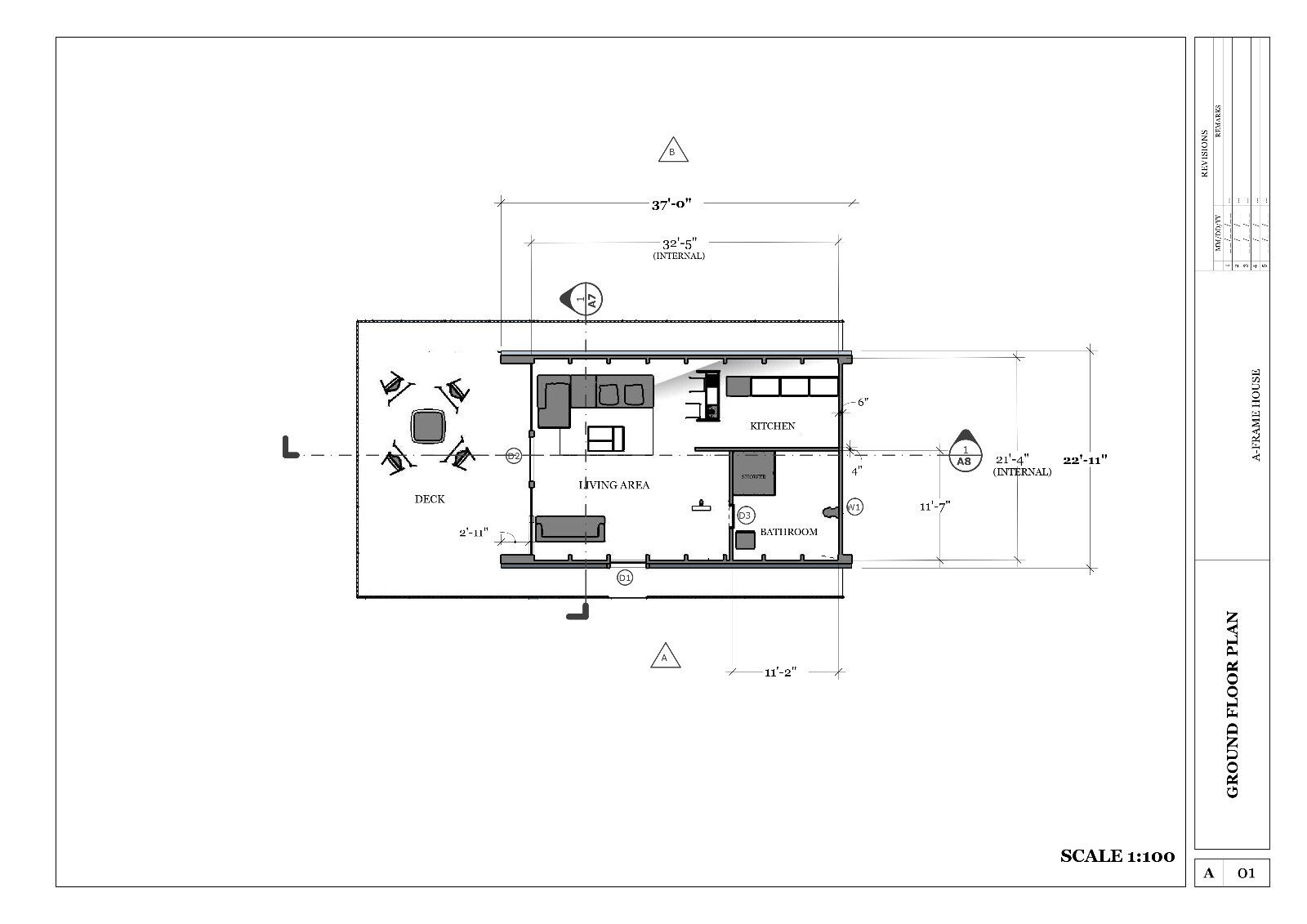 A-Frame 37’x22’ Cabin House Plan 3D images DWG CAD File & PDF For Blueprint