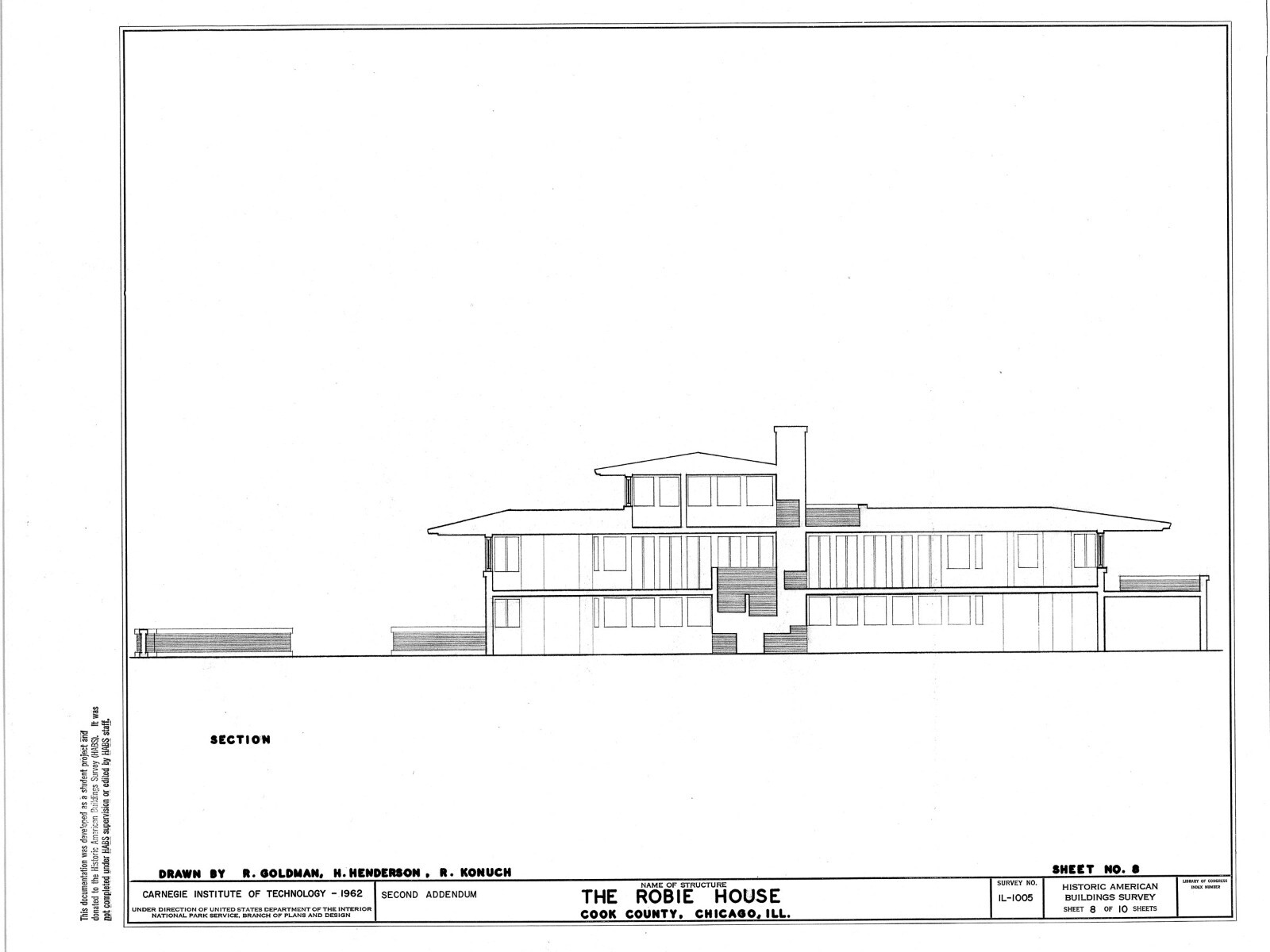 Frank Lloyd Wright’s Prairie Style Robie House – 10 Sheet set of PRINTED plans
